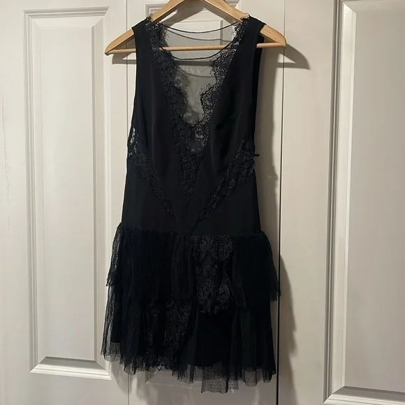 Free people Dove lace sheer mesh mini ruffle dress 4 - Picture 3 of 13